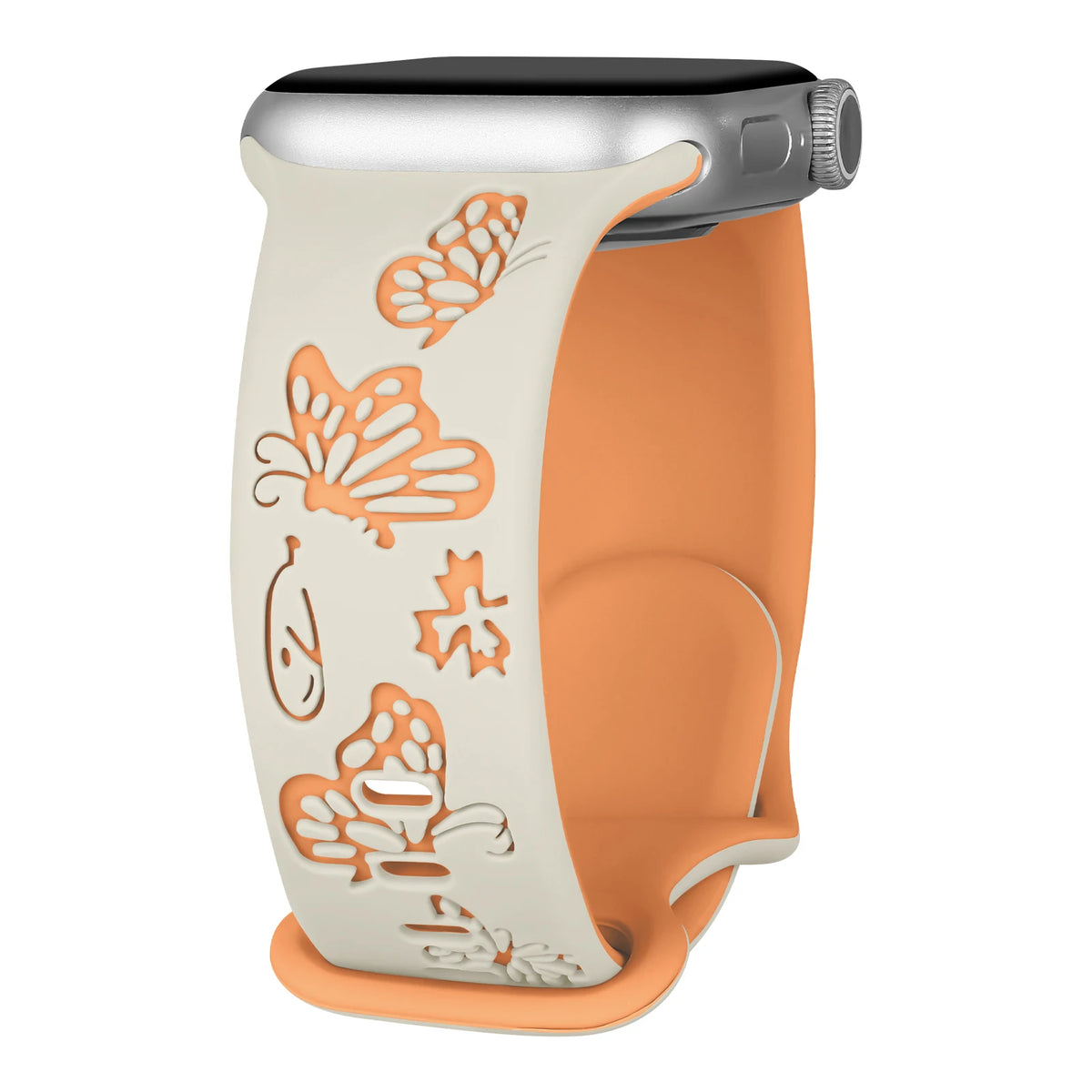 Two-Tone Butterfly Silicone Apple Watch Band in Ivory / Orange