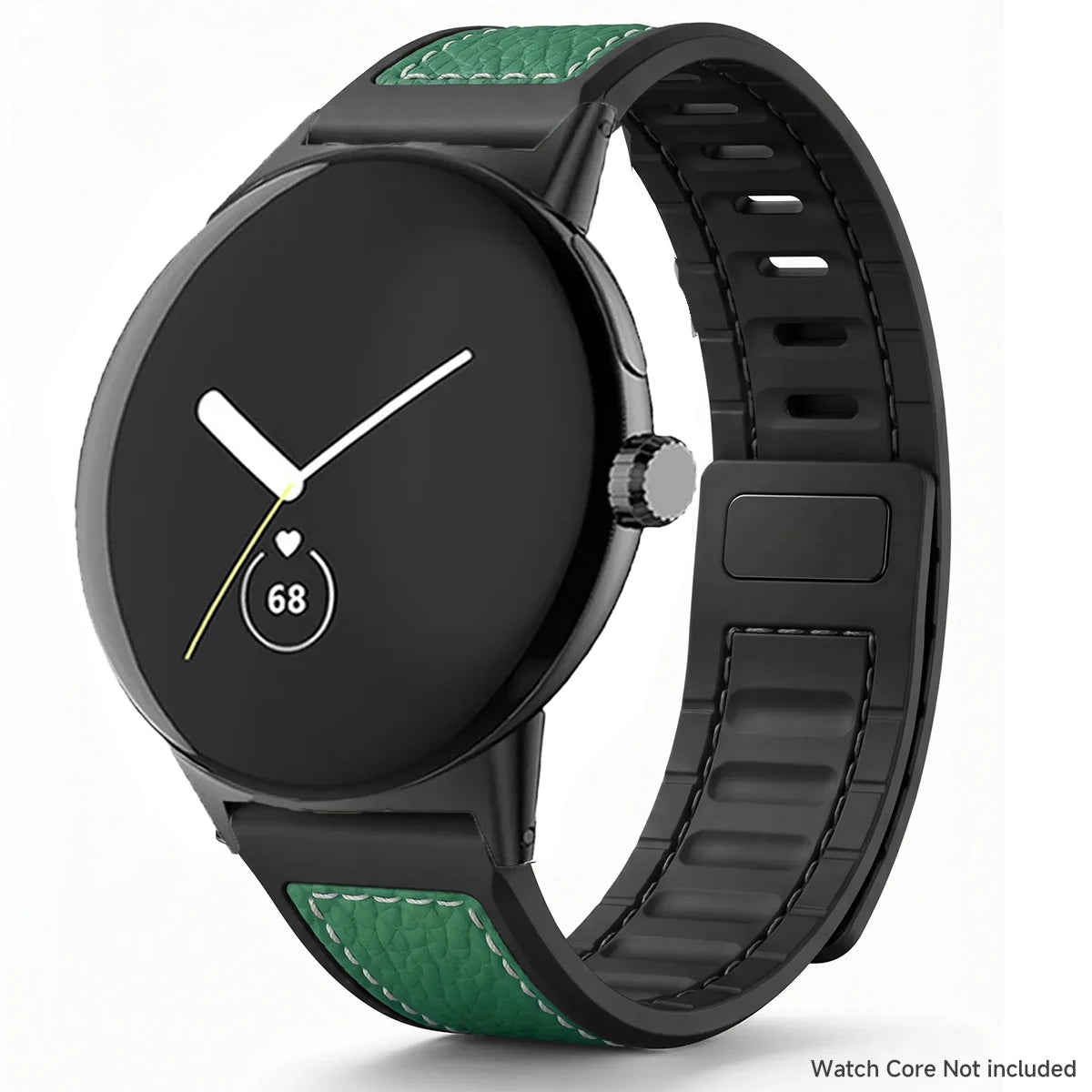 Black / Green Google Pixel Watch 5, 4 and 3 45mm Litchi Leather Magnetic Band