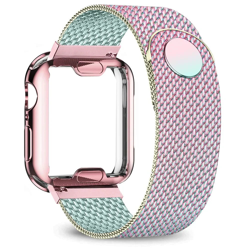 Magnetic Milanese Mesh Apple Watch Band with Matching Case in Iridescent