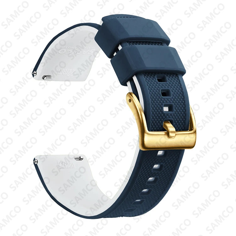 COROS Textured Silicone Watch Band with Buckle Choices - Blue / White - Gold Buckle