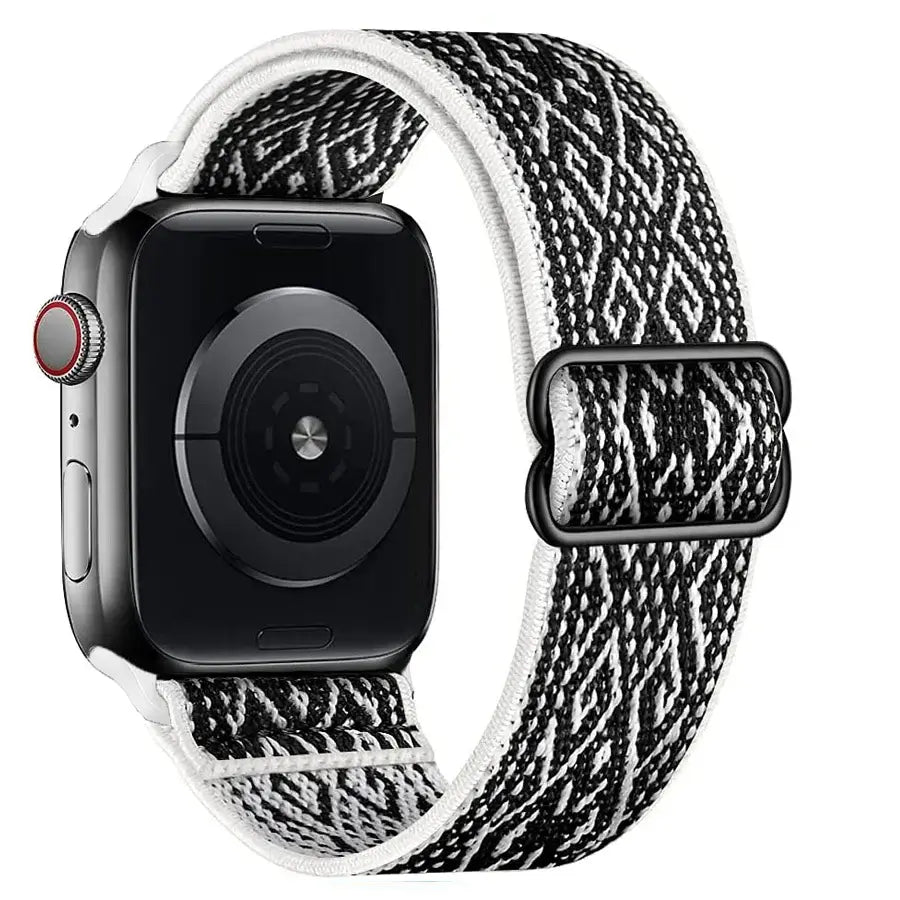 Black / White Geometric adjustable stretch nylon Apple Watch band