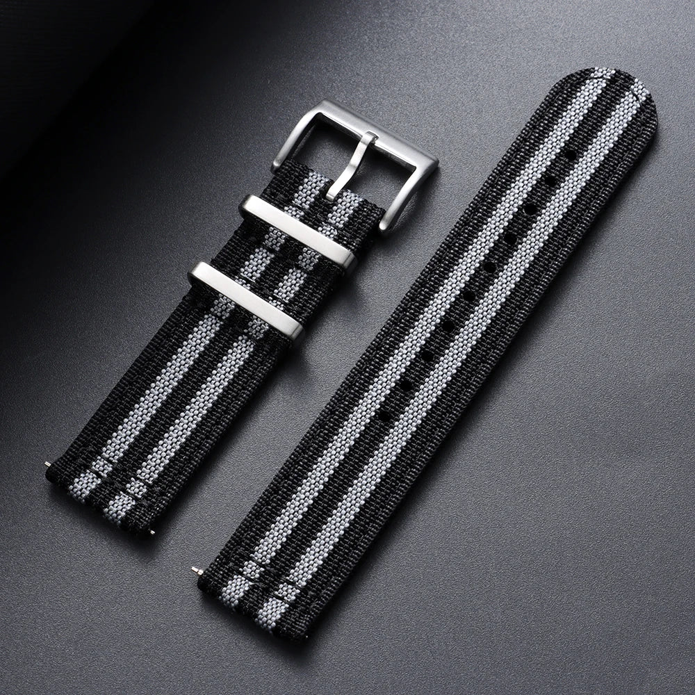 Polar Ribbed Nylon Band with Metal Keepers — Black / Gray Stripes