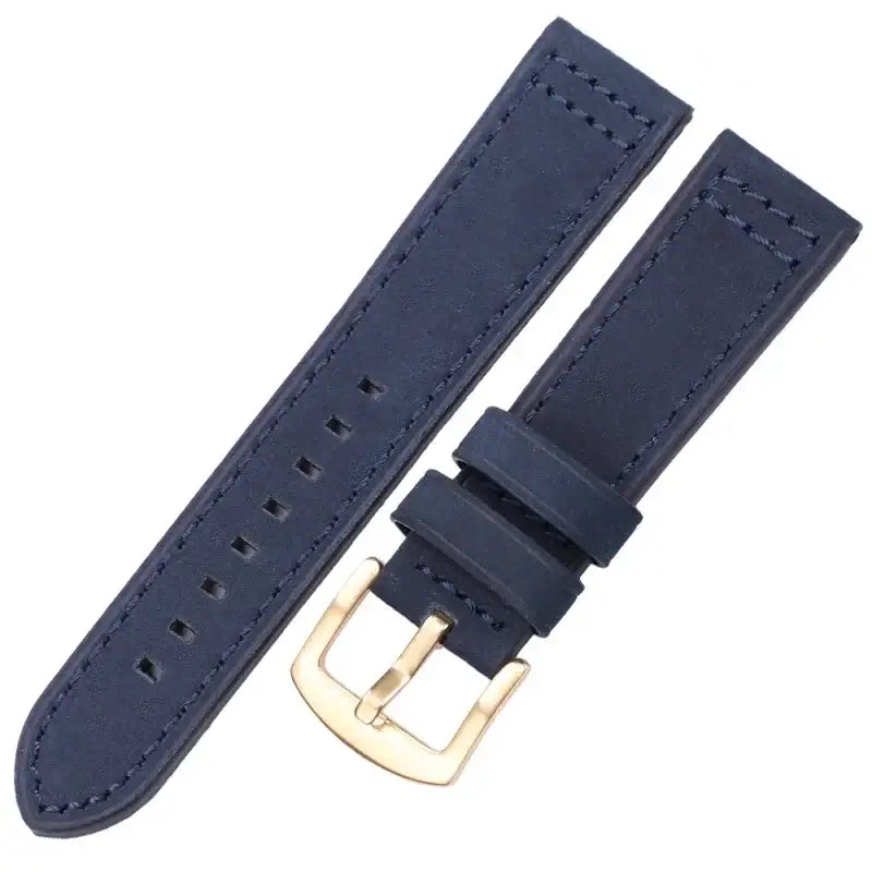 Leather Band with Square Adjustment Holes in Navy Blue / Gold Buckle for compatible Huawei watches