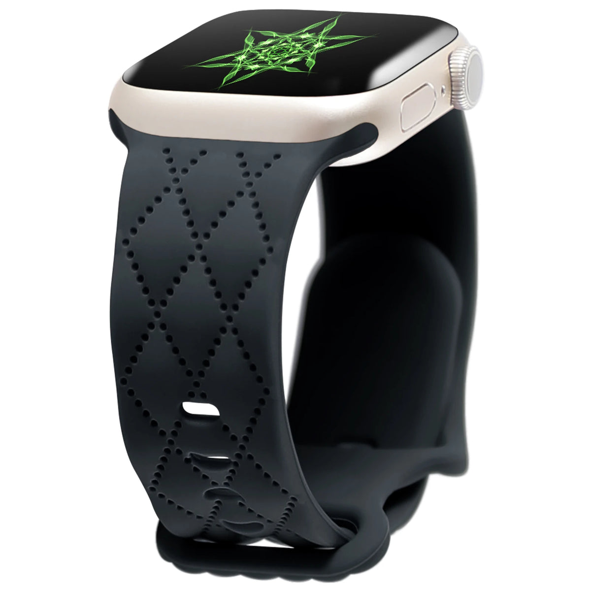 Quilted Diamond-Pattern Silicone Apple Watch Band in Midnight Blue