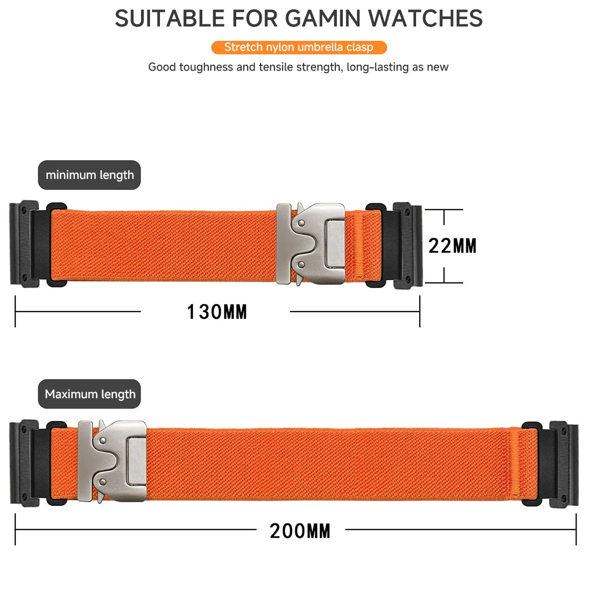 Garmin QuickFit Nylon Band - Clasp and Slider Styles clasp style strap length diagram