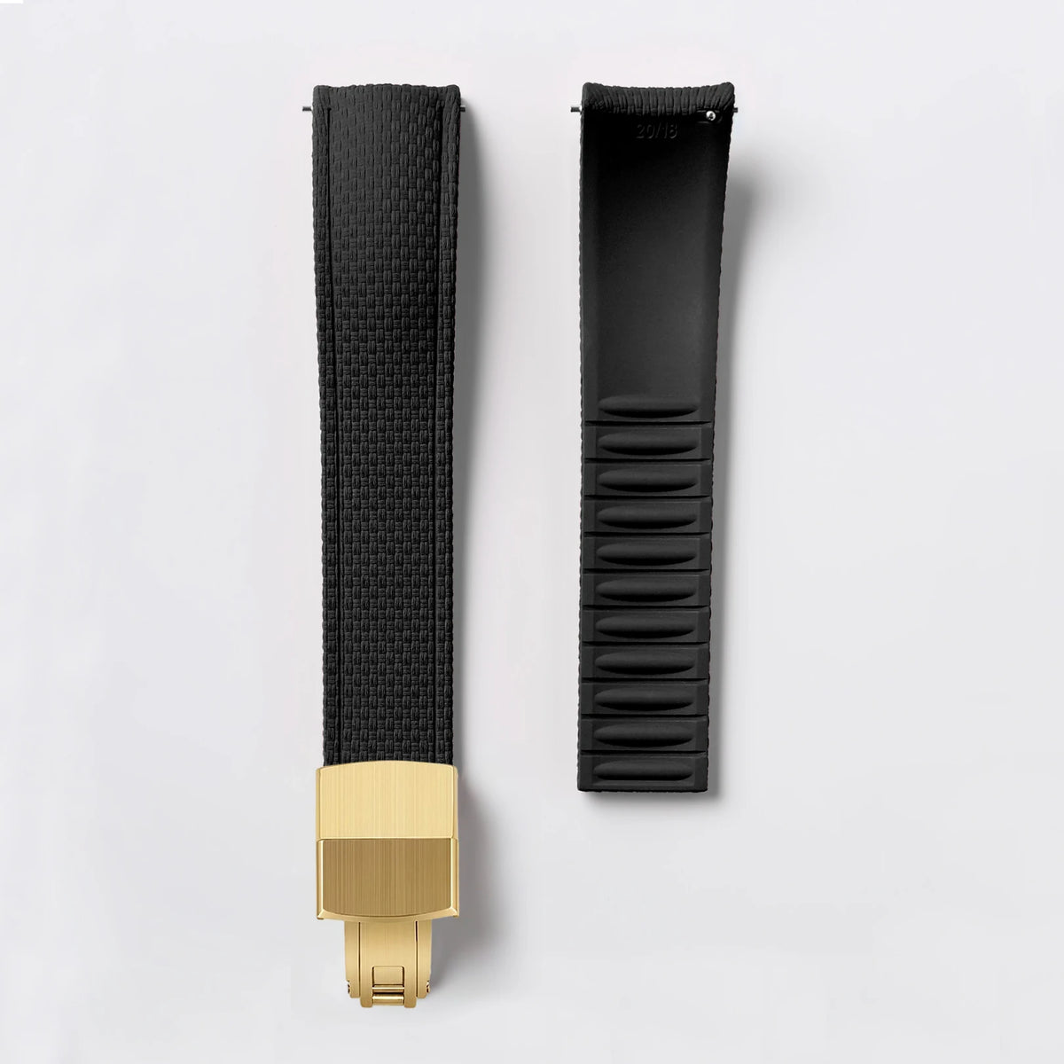 Garmin Curved-End FKM Rubber Band in Black with Gold Clasp