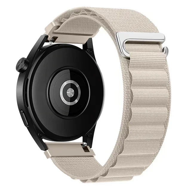 OnePlus Smartwatch Alpine Loop Nylon Band Adjustable Sport Strap in beige fabric, compatible with various OnePlus watches.