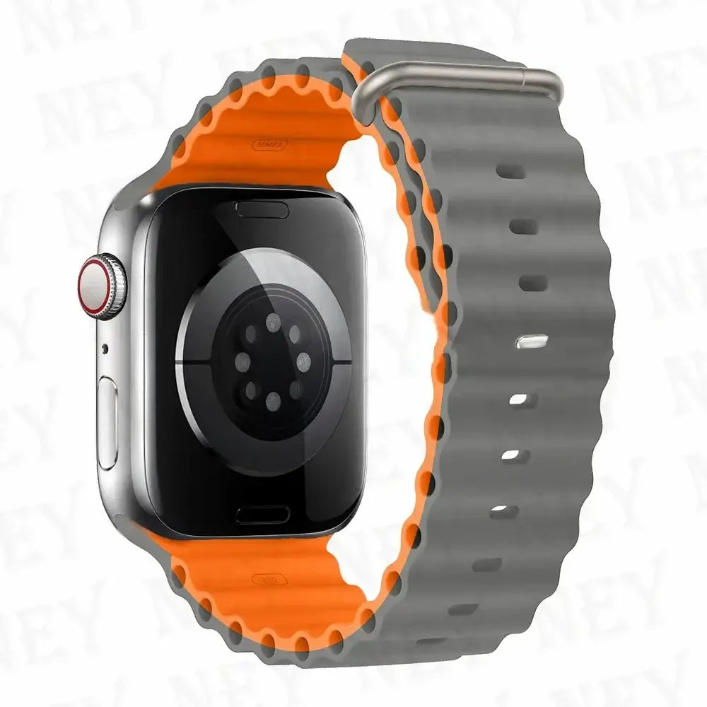 Gray / Orange tubular silicone Apple Watch band