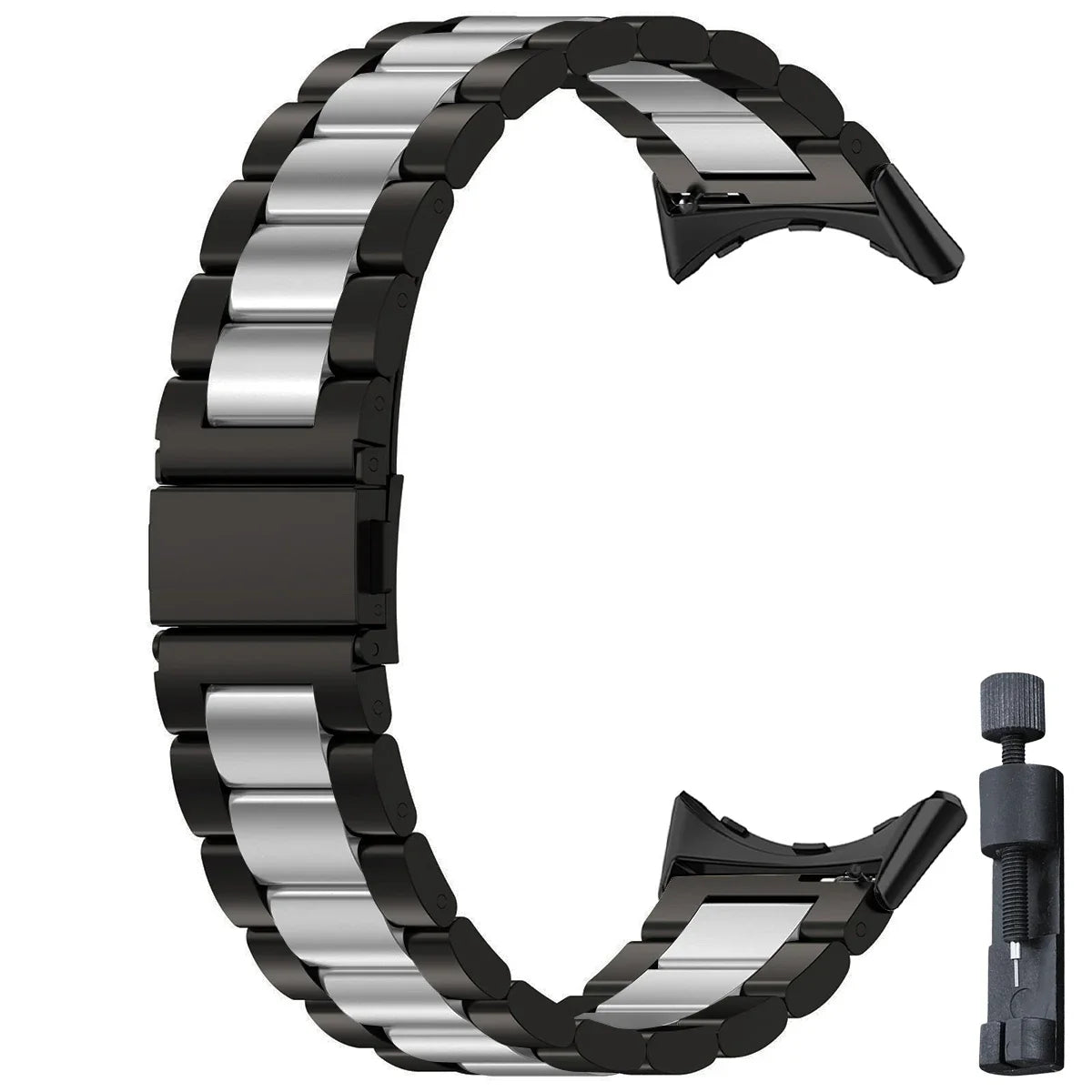 Colorblock Steel Link Google Pixel Watch Bracelet in Black / Silver