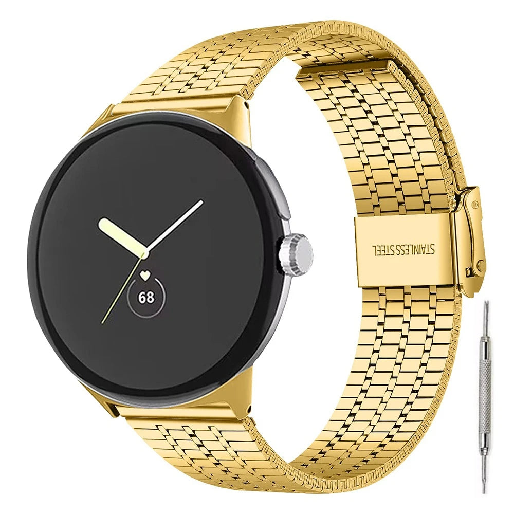 Gold Google Pixel Watch 5, 4 and 3 Seven-Bead Stainless Steel Link Band