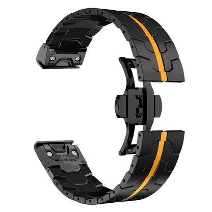 Black / Orange Garmin QuickFit 22/26mm Stainless Steel Bracelet with Color Stripe