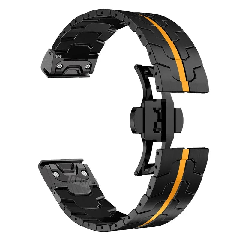 Black / Orange Garmin QuickFit 22/26mm Stainless Steel Bracelet with Color Stripe