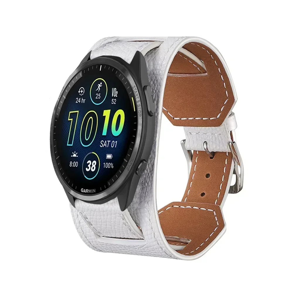 White Garmin 20/22mm Quick Release Leather Cuff Band