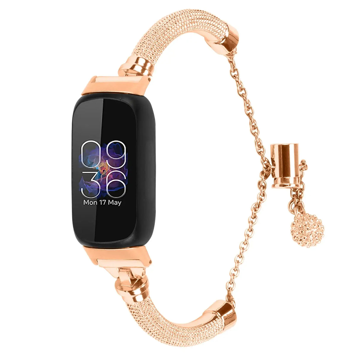 Fitbit Inspire 1/2/HR Mesh & Sliding-Chain Bracelet Band - Rose gold bracelet front view
