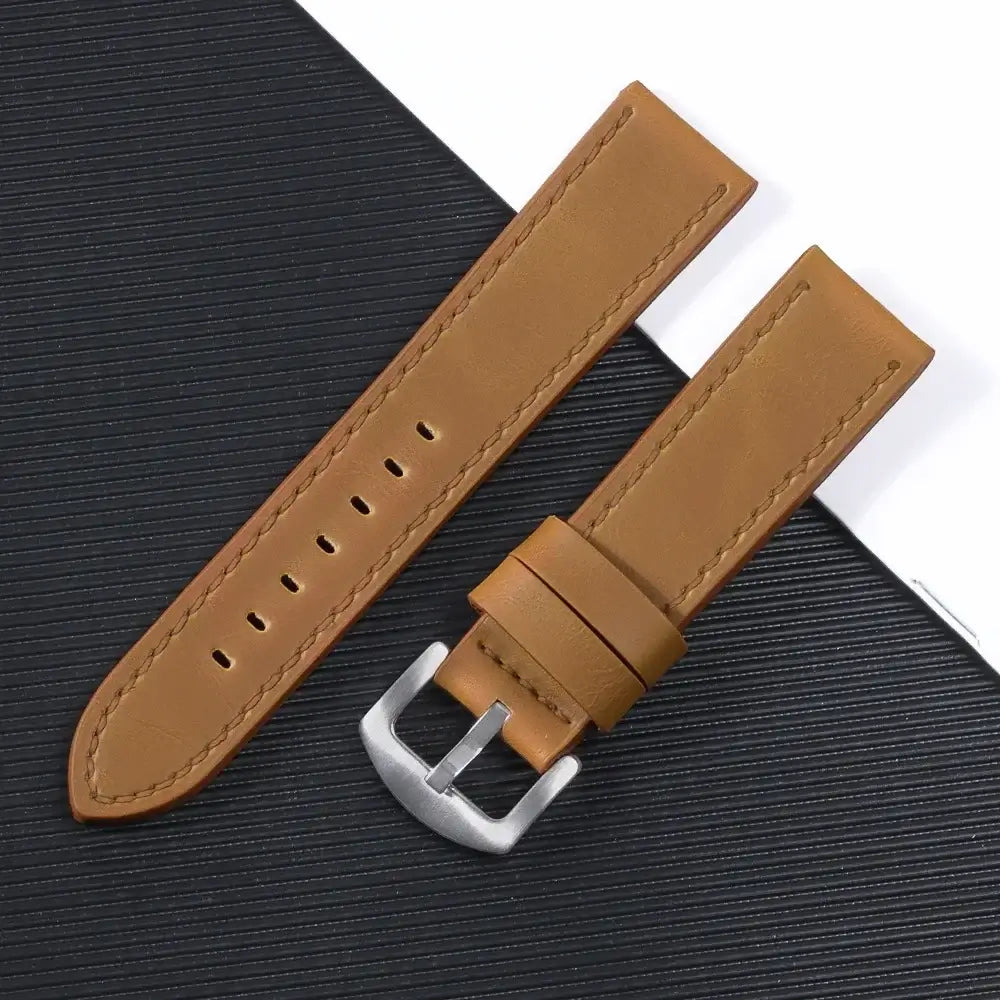 TicWatch Leather Band with Stitching Options - Tan / Matching Stitching with silver buckle