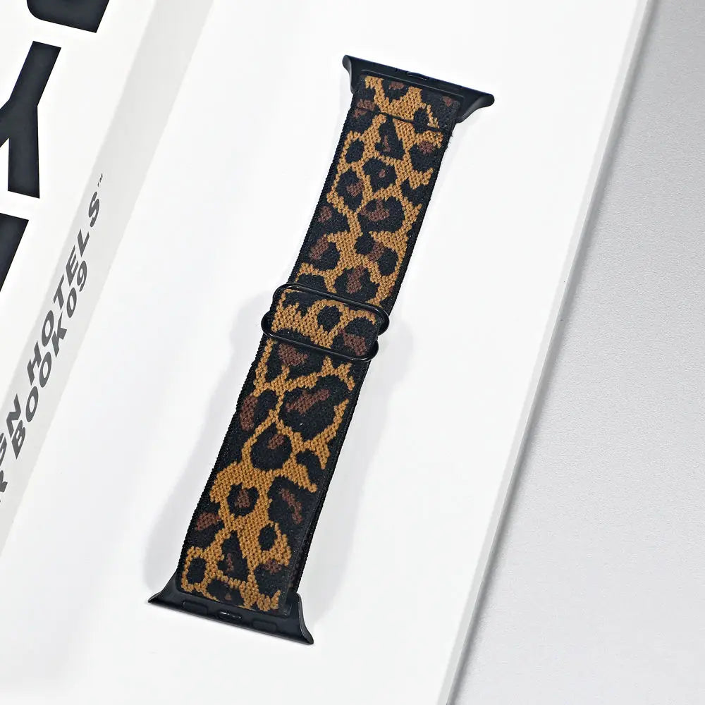 Stretch Nylon Apple Watch Loop - Solid & Patterned in Brown Leopard