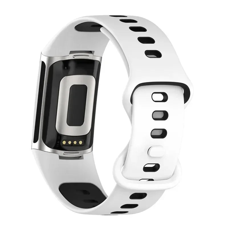 Fitbit Charge 5/6 Two-Tone Silicone Pin Band - White / Black
