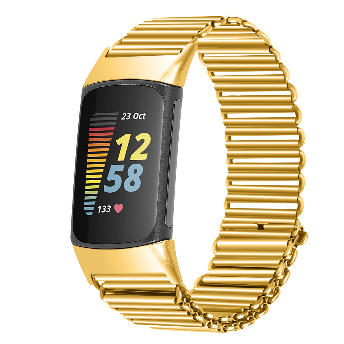 Fitbit Charge Ribbed Stainless Steel Bracelet Band - Gold bracelet front view