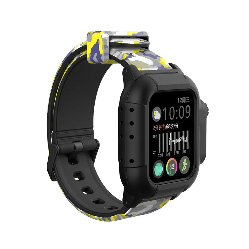 Silicone Apple Watch Band & Case - Solid, Camo & Luminous in Yellow Camo / Black