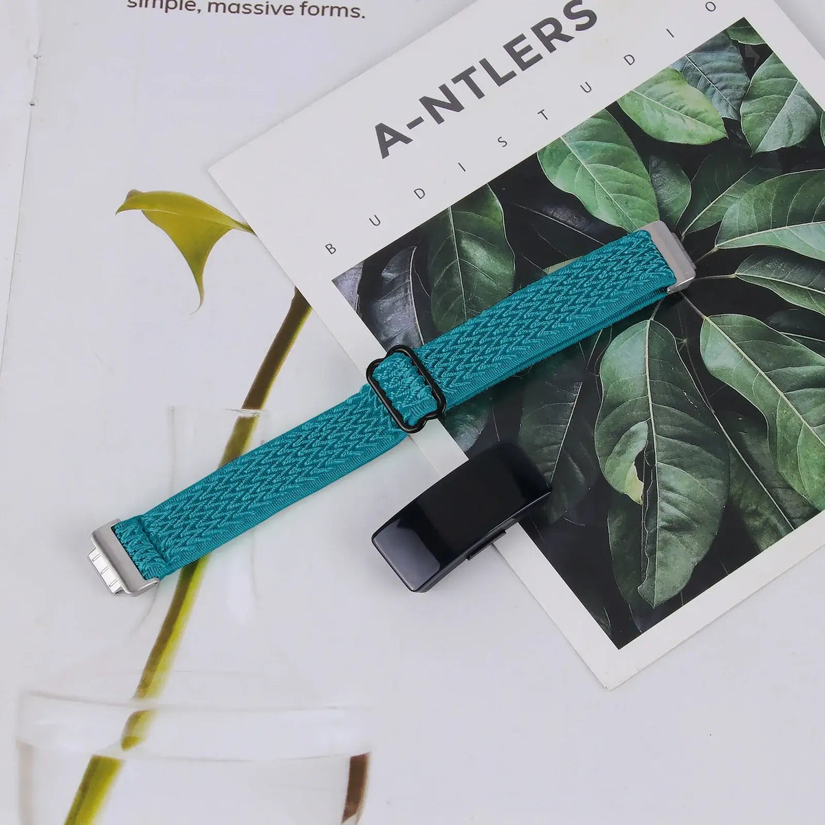 Fitbit Inspire Textured Stretch Nylon Loop Band - Teal strap laid flat