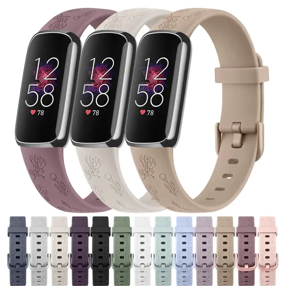 Fitbit Inspire 3 Floral-Engraved Silicone Band - Engraved floral color options
