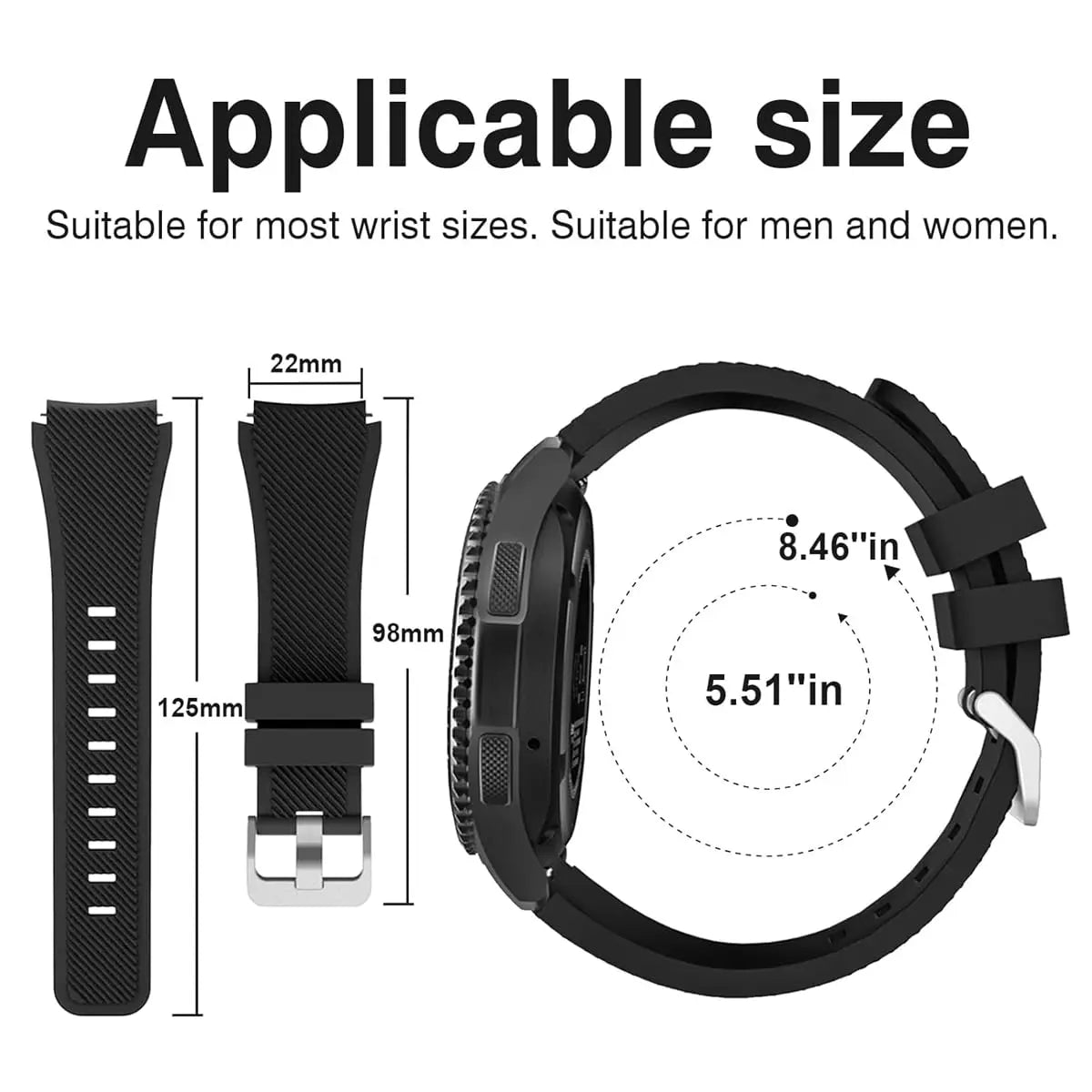 COROS Textured Silicone Watch Band with Pin Buckle - Band length and fit illustration