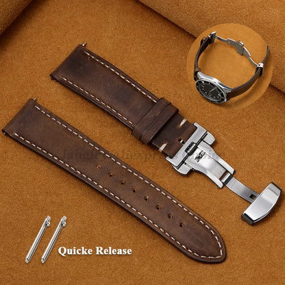Garmin Calfskin Butterfly Clasp Band in dark brown with quick-release pins