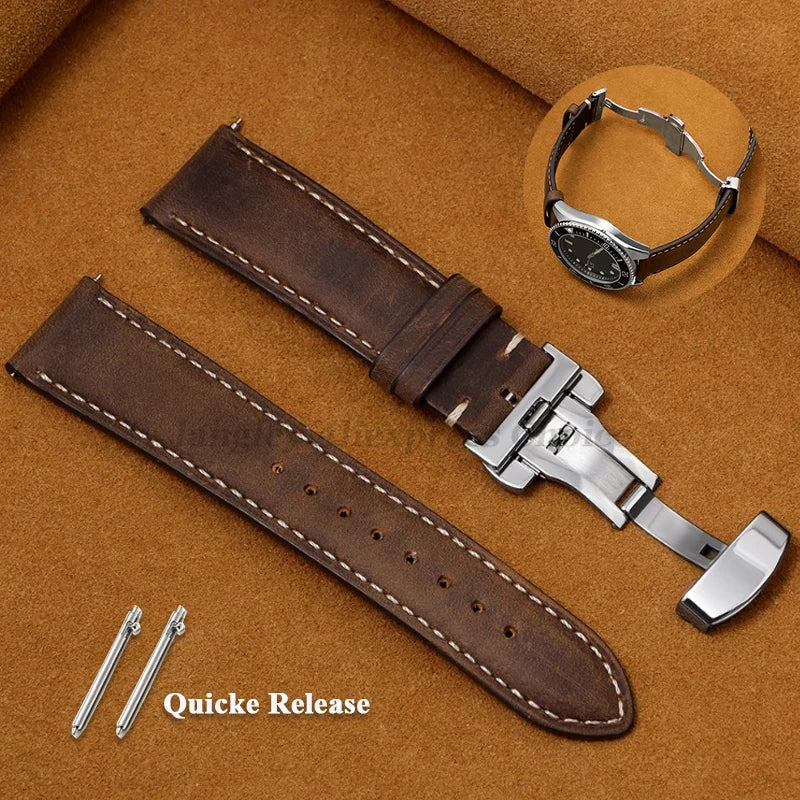 Garmin Calfskin Butterfly Clasp Band in dark brown with quick-release pins