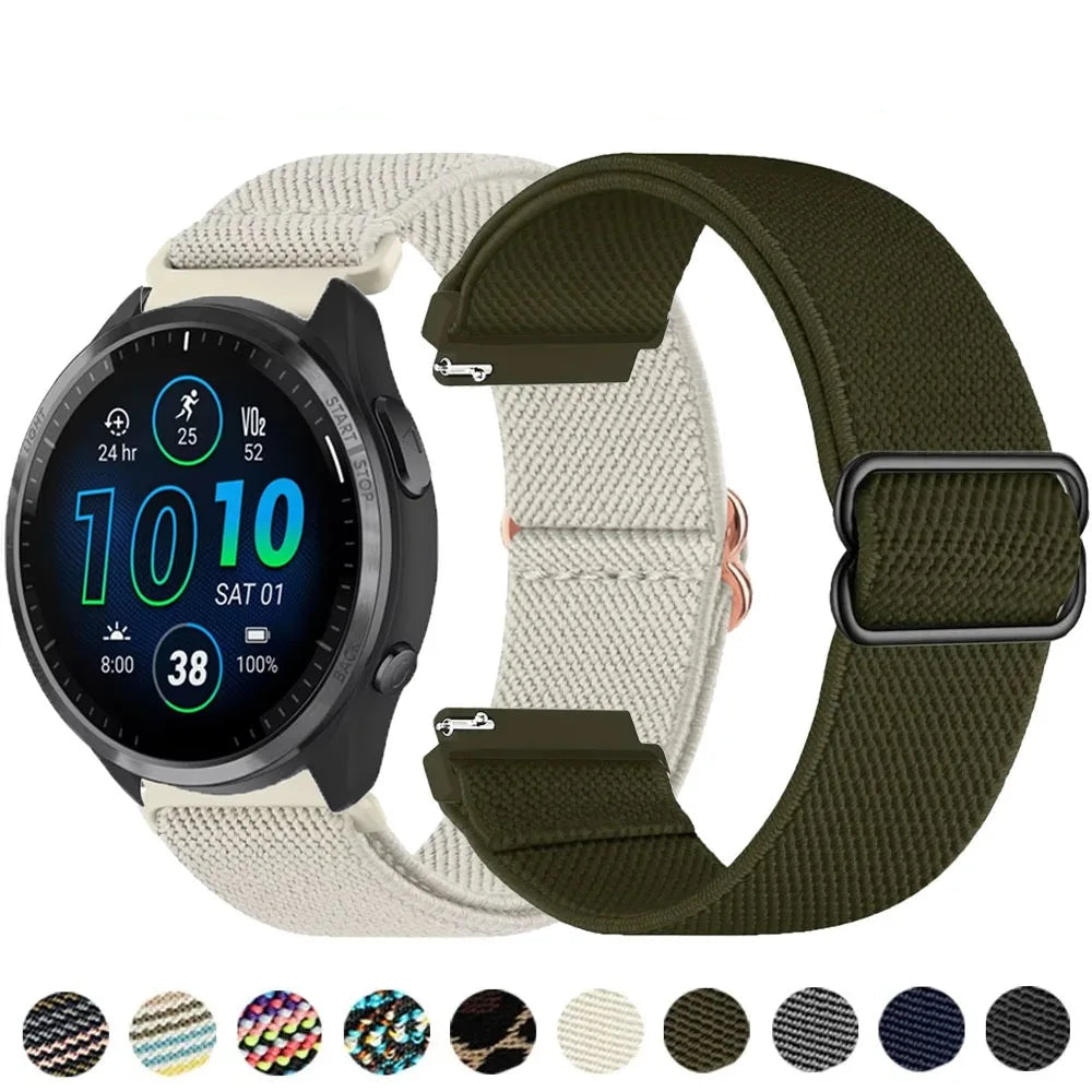 OnePlus Smartwatch Nylon Loop Band - Breathable Sport Strap Replacement showcased on a smartwatch with two color options.