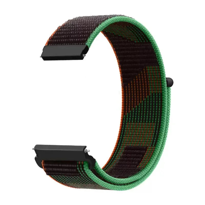 OnePlus Smartwatch Band Nylon Weave Loop Strap Bracelet Adjustable Comfort in green and black design.