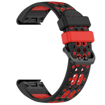 Black / Red Garmin QuickFit 22/26mm Flexible Two-Tone Vented Silicone Band