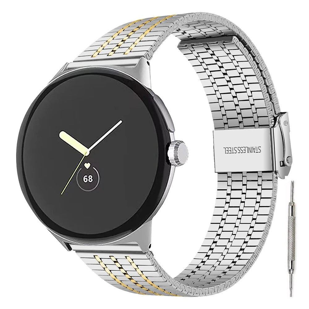 Silver / Gold Google Pixel Watch 5, 4 and 3 Seven-Bead Stainless Steel Link Band