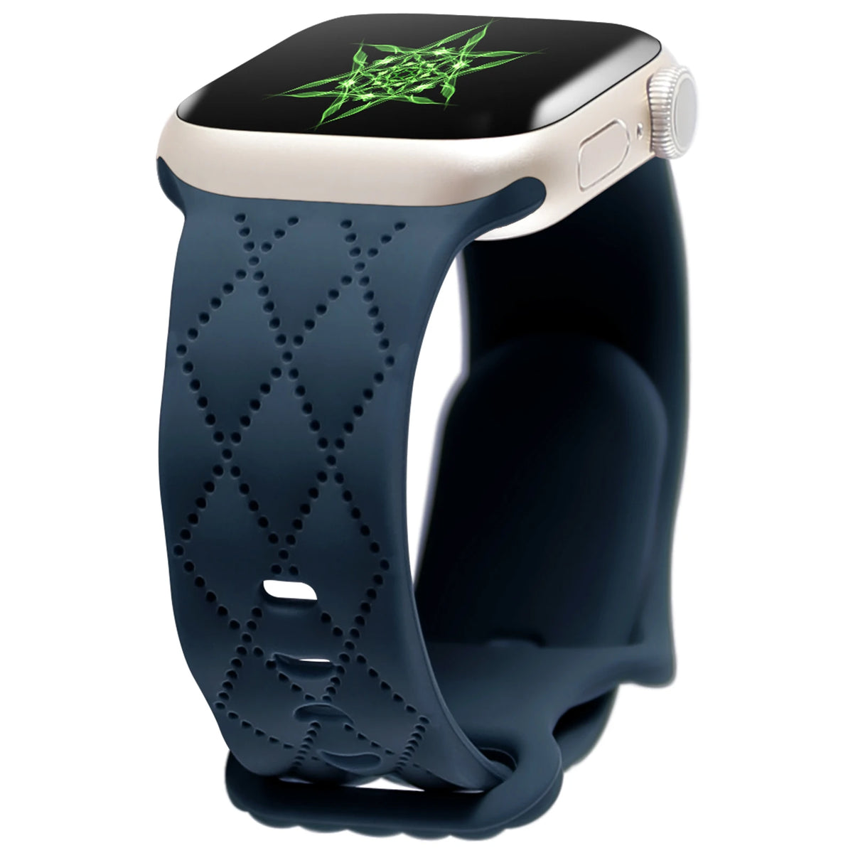 Quilted Diamond-Pattern Silicone Apple Watch Band in Ocean Blue