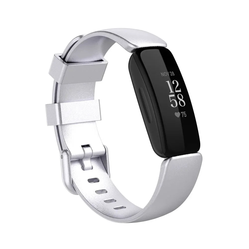 Fitbit Inspire 1/2/HR Classic Silicone Buckle Band - Metallic silver band