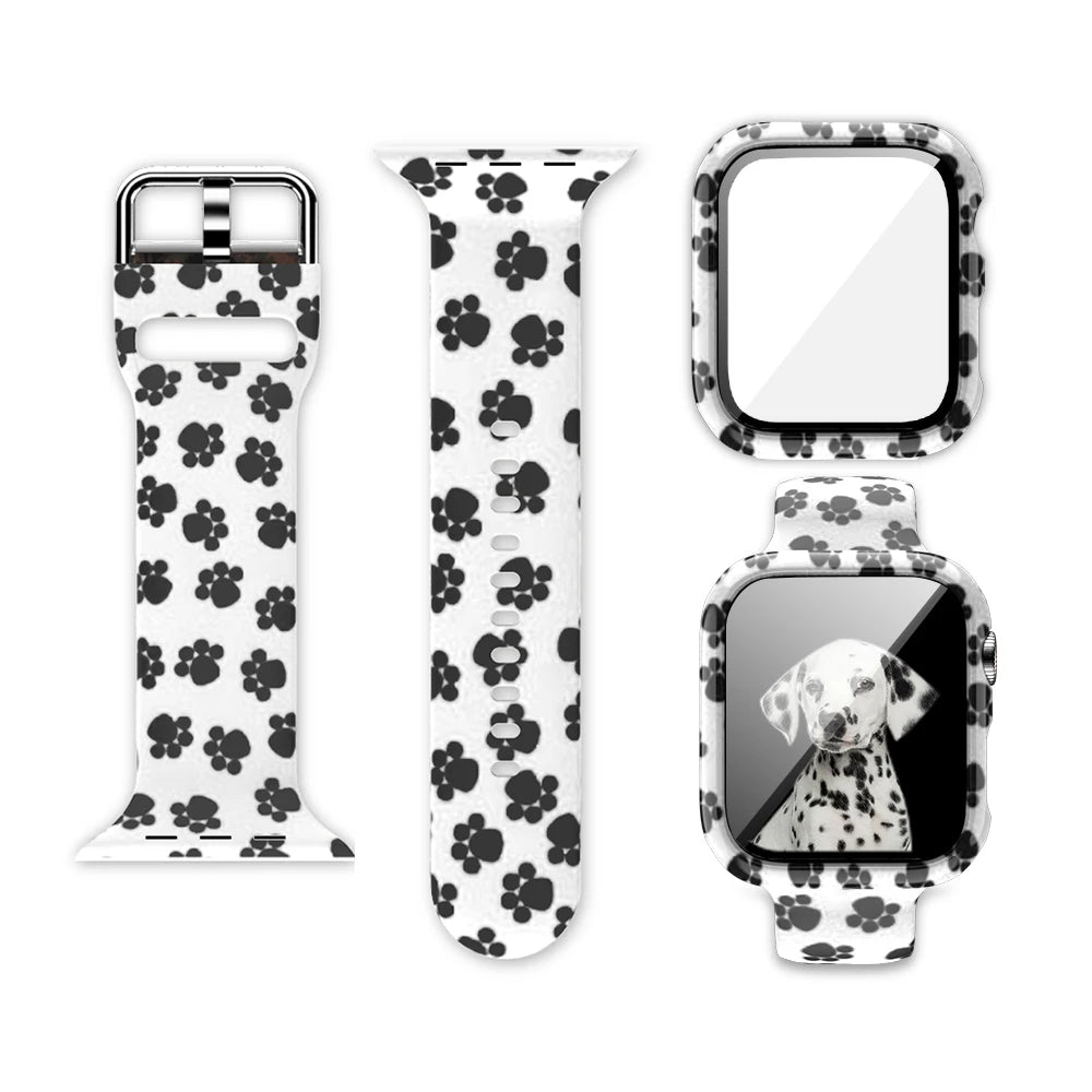 Printed Silicone Apple Watch Band - Floral & Animal Patterns in Black Daisies on White