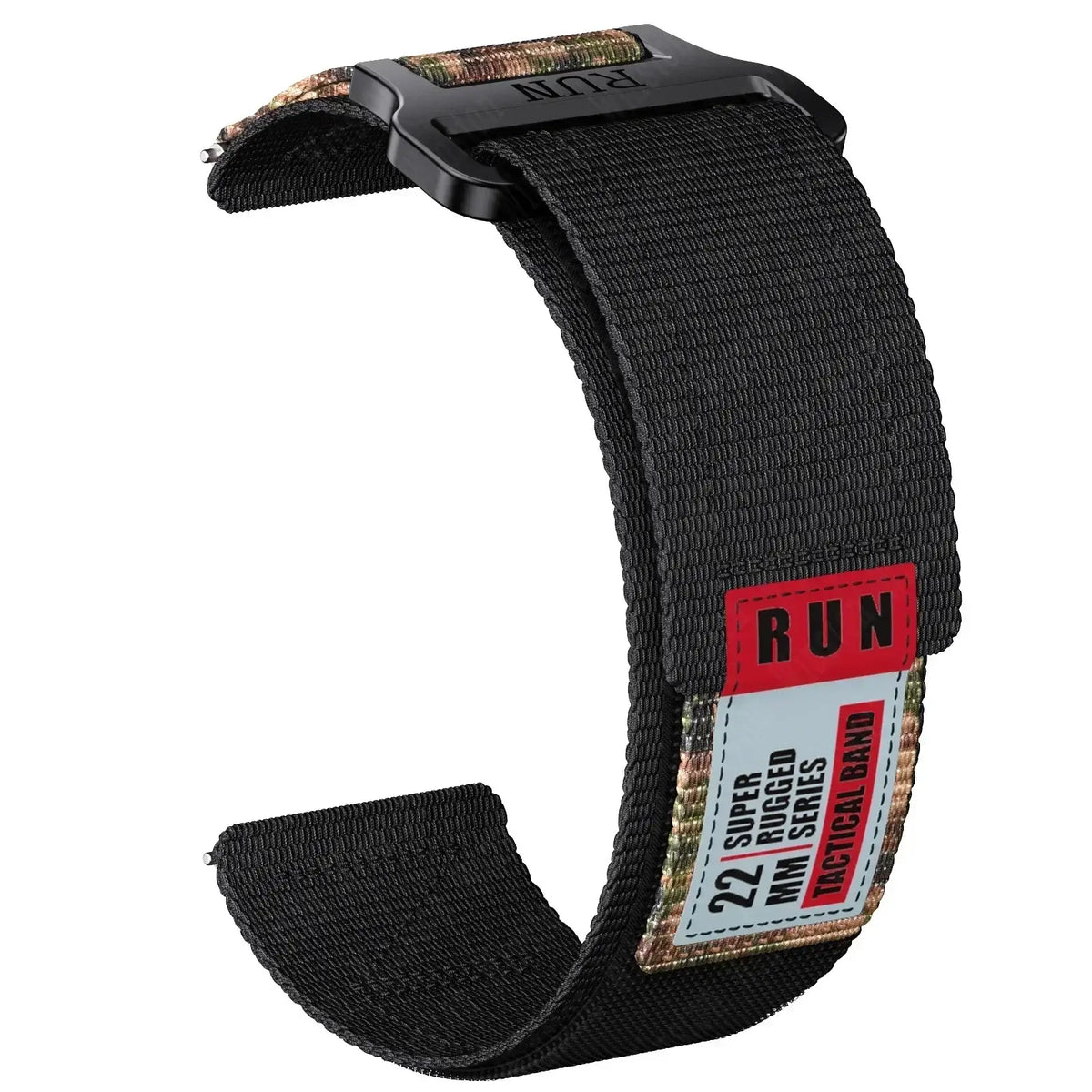 Amazfit Nylon Hook-and-Loop Band with RUN Label — Black / Camo Accent