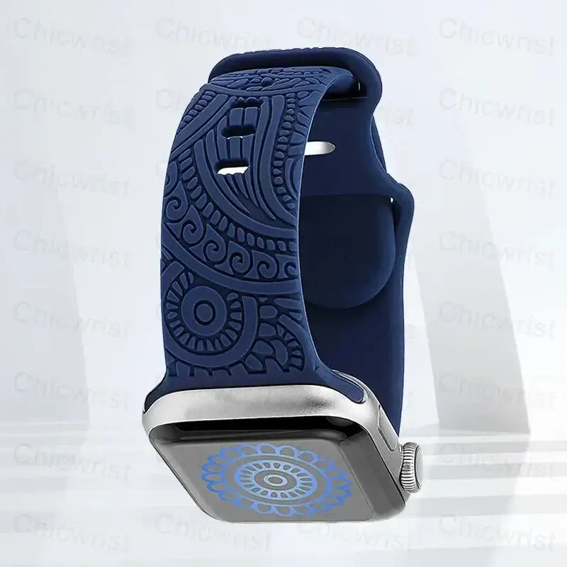 Navy Blue Ornamental silicone Apple Watch band
