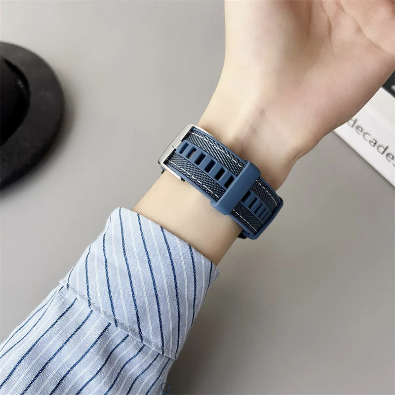Textured Silicone Band for Polar – slate blue buckle detail