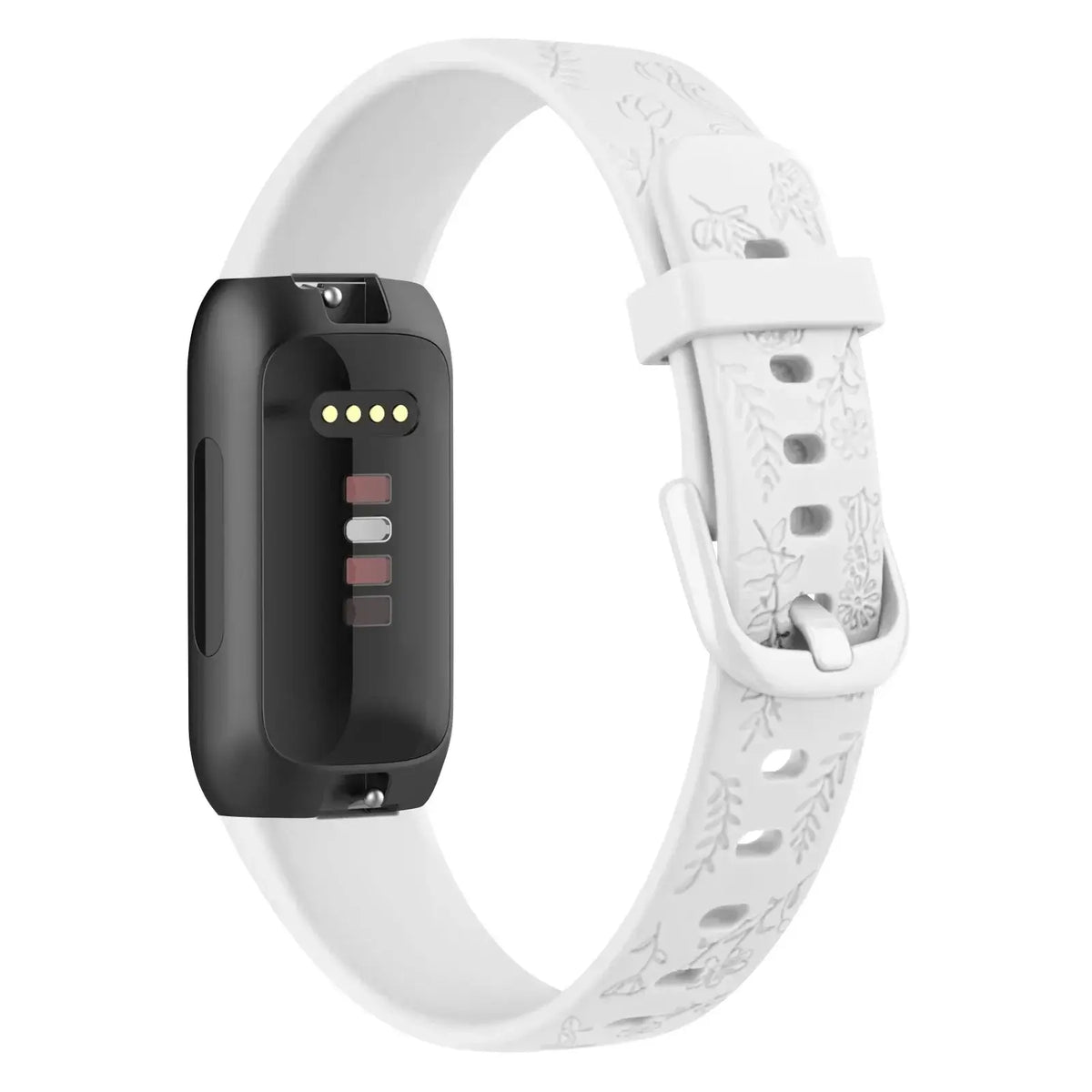 Fitbit Inspire 3 Floral-Engraved Silicone Band - White