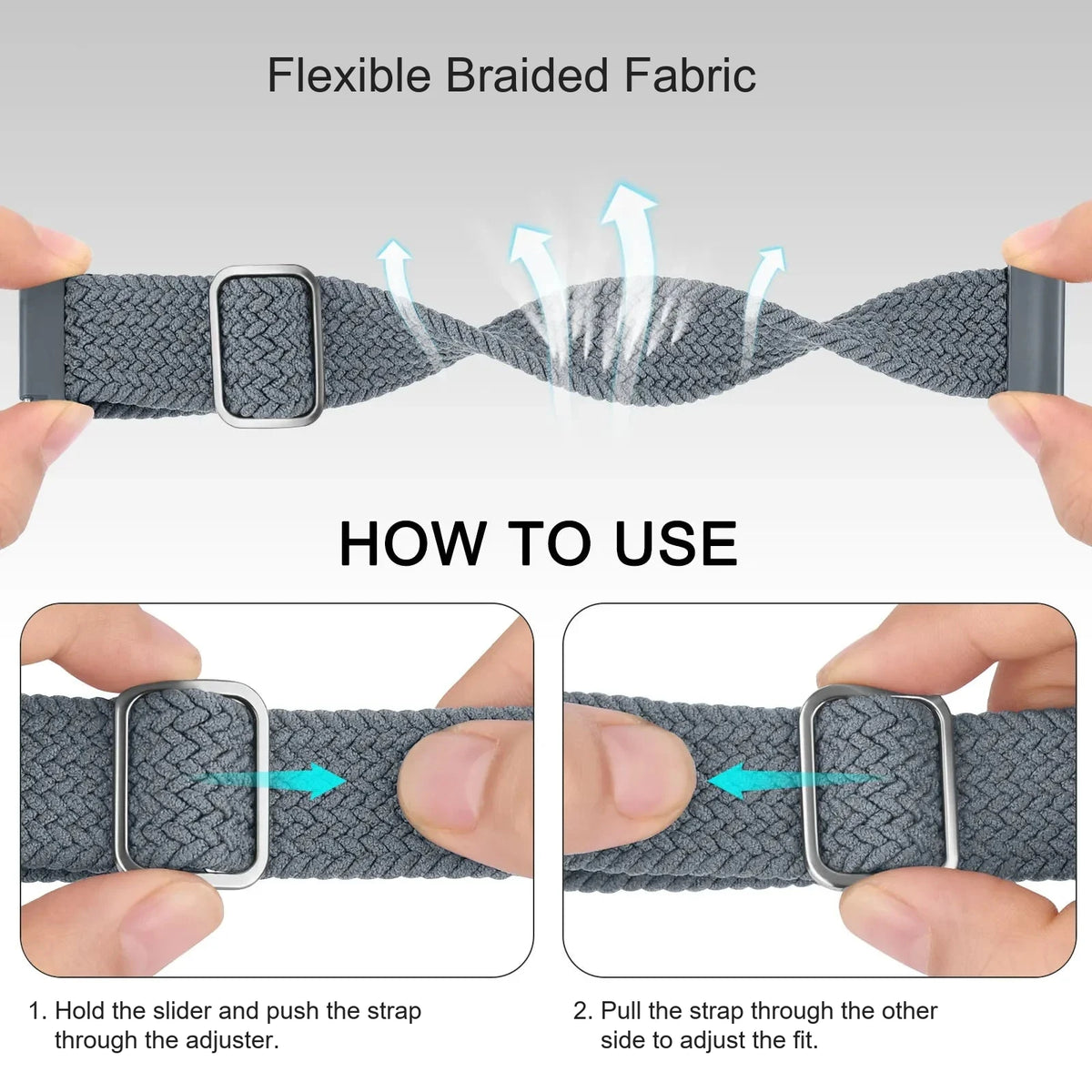Fitbit Versa 4, Versa 3, Sense 2 and Sense Stretch Braided Loop Band — design detail