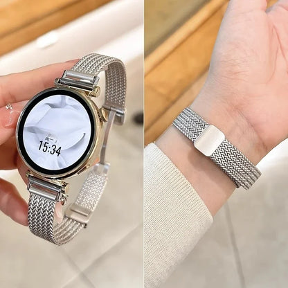 Garmin Slim Magnetic Metal Mesh Band in silver on a watch