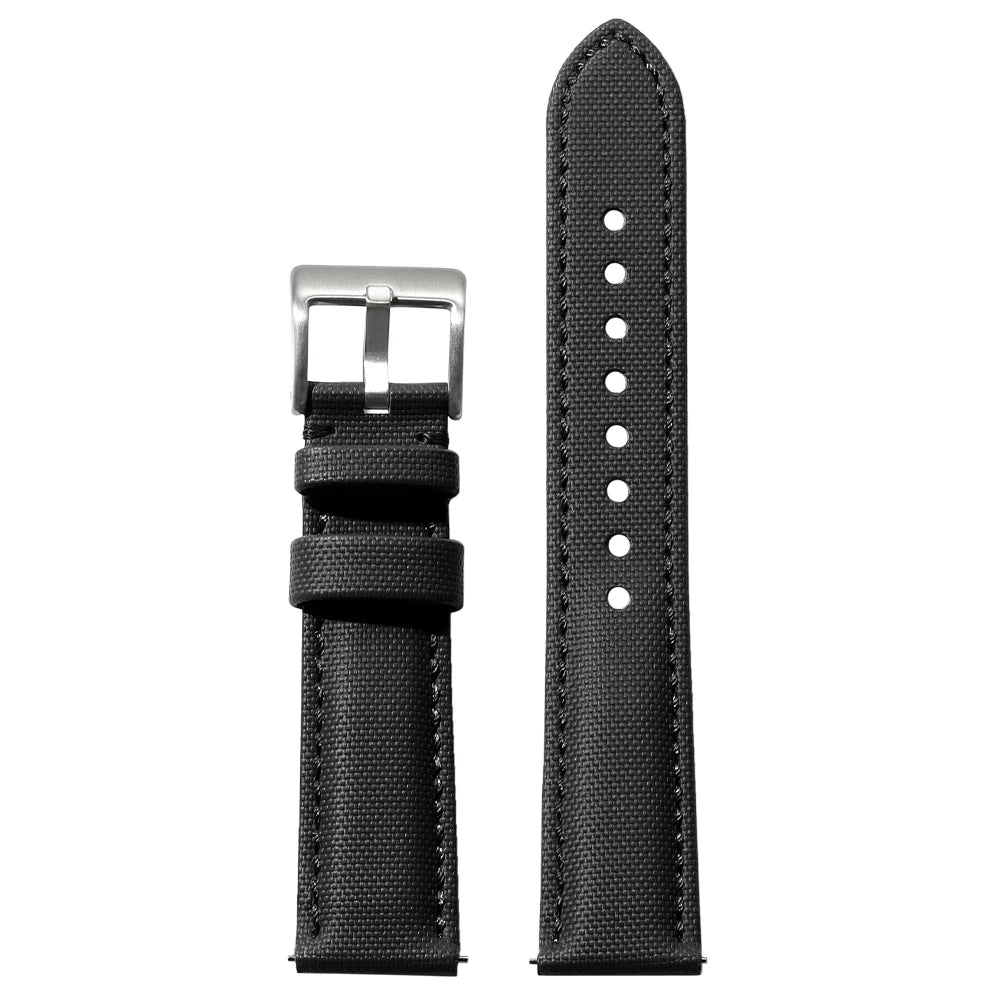 Polar Canvas and Leather Watch Band with Pin Buckle — Black