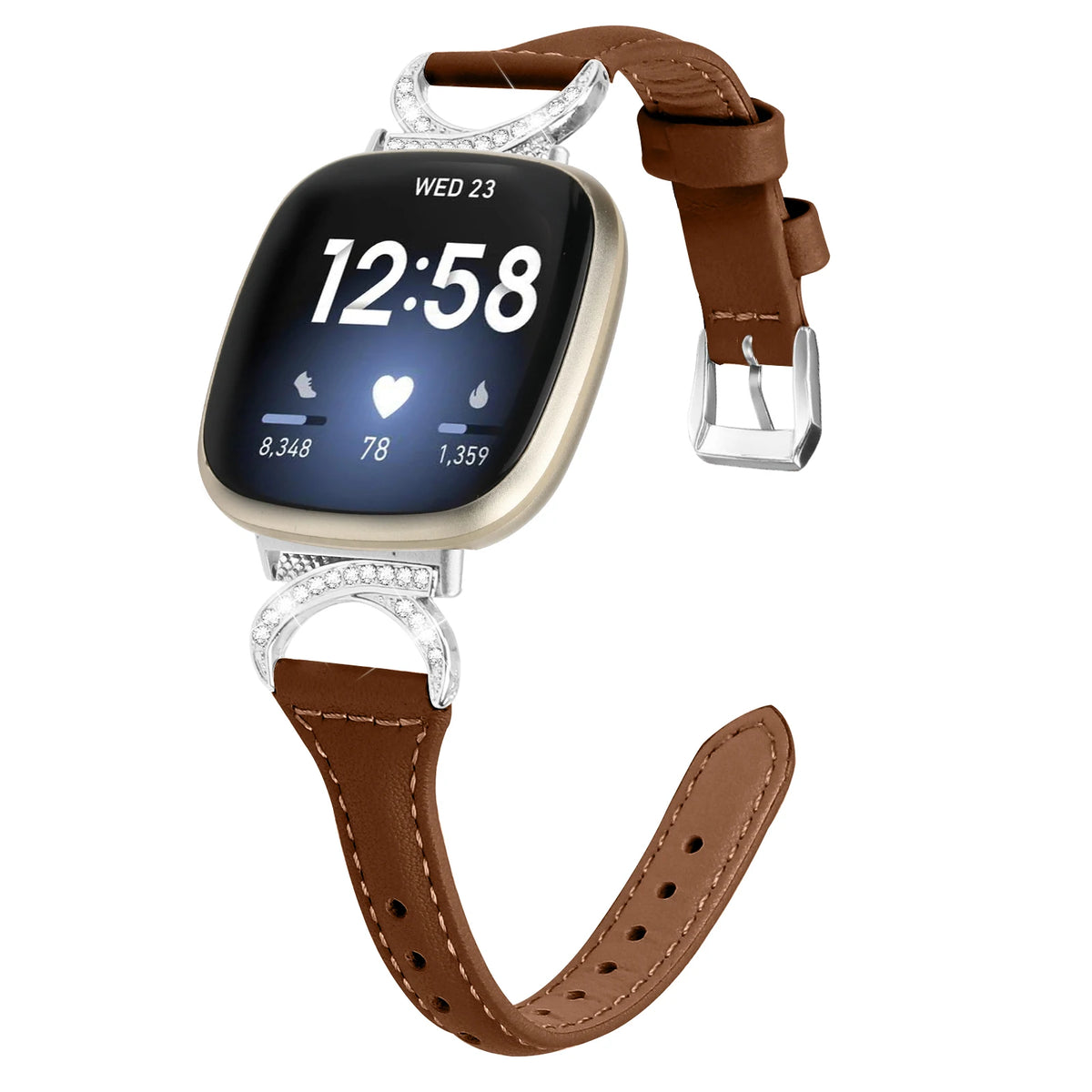 Brown Fitbit Versa 4, Versa 3, Sense 2 and Sense Sparkly D-Link Leather Band