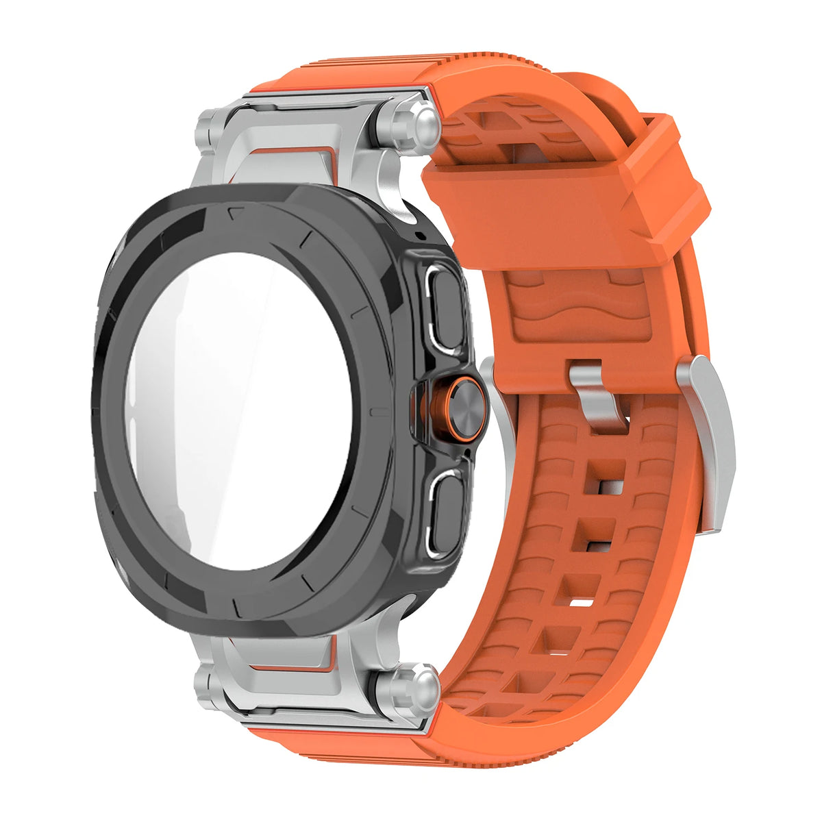 Samsung Galaxy Ultra/Ultra2 Silicone Sport Watch Band - Acrylic Case in BK Orange color with protective features for durability.