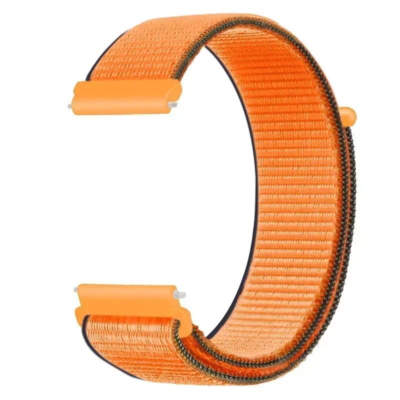 OnePlus Smartwatch Nylon Loop Band - Adjustable Velcro Sport Watch Strap in vibrant orange color, showcasing its adjustable fit.