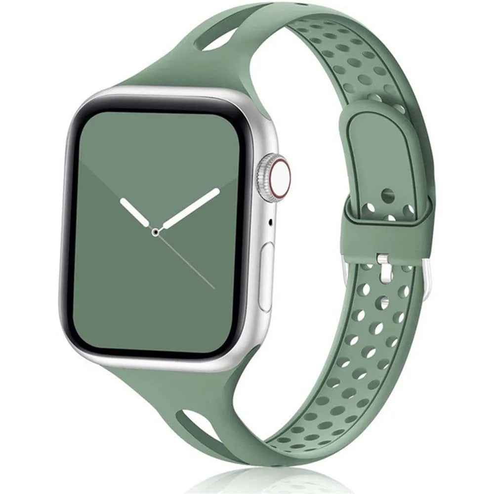 Slim Perforated Silicone Apple Watch Band in Sage Green