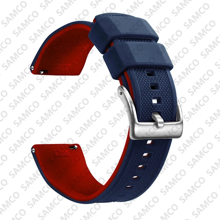 COROS Textured Silicone Watch Band with Buckle Choices - Navy / Red - Silver Buckle