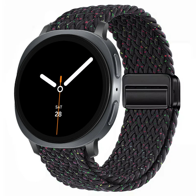 Braided Nylon Clasp Band in Black Multicolor Speckled / Black Clasp for Samsung Galaxy Watch8, Watch8 Classic and Watch9