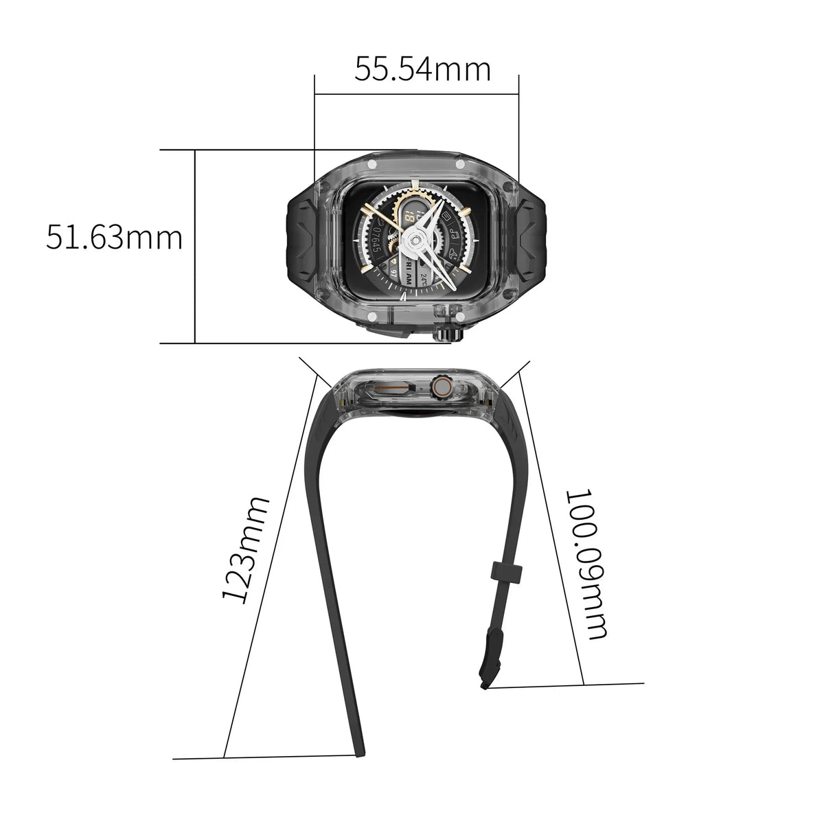 Case and strap measurement diagram for Apple Watch