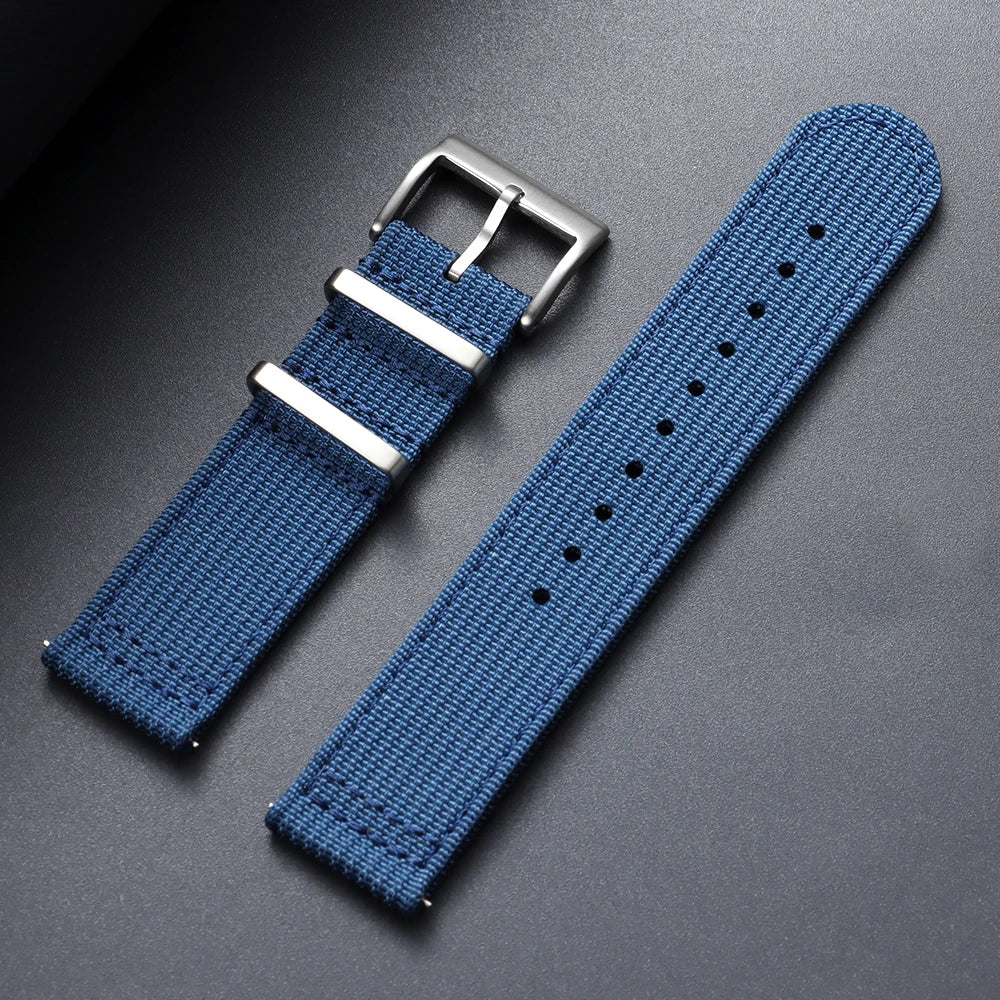 OnePlus Smartwatch Bands Ribbed Nylon Woven Canvas Fabric Quick Release Watch Straps in blue color.